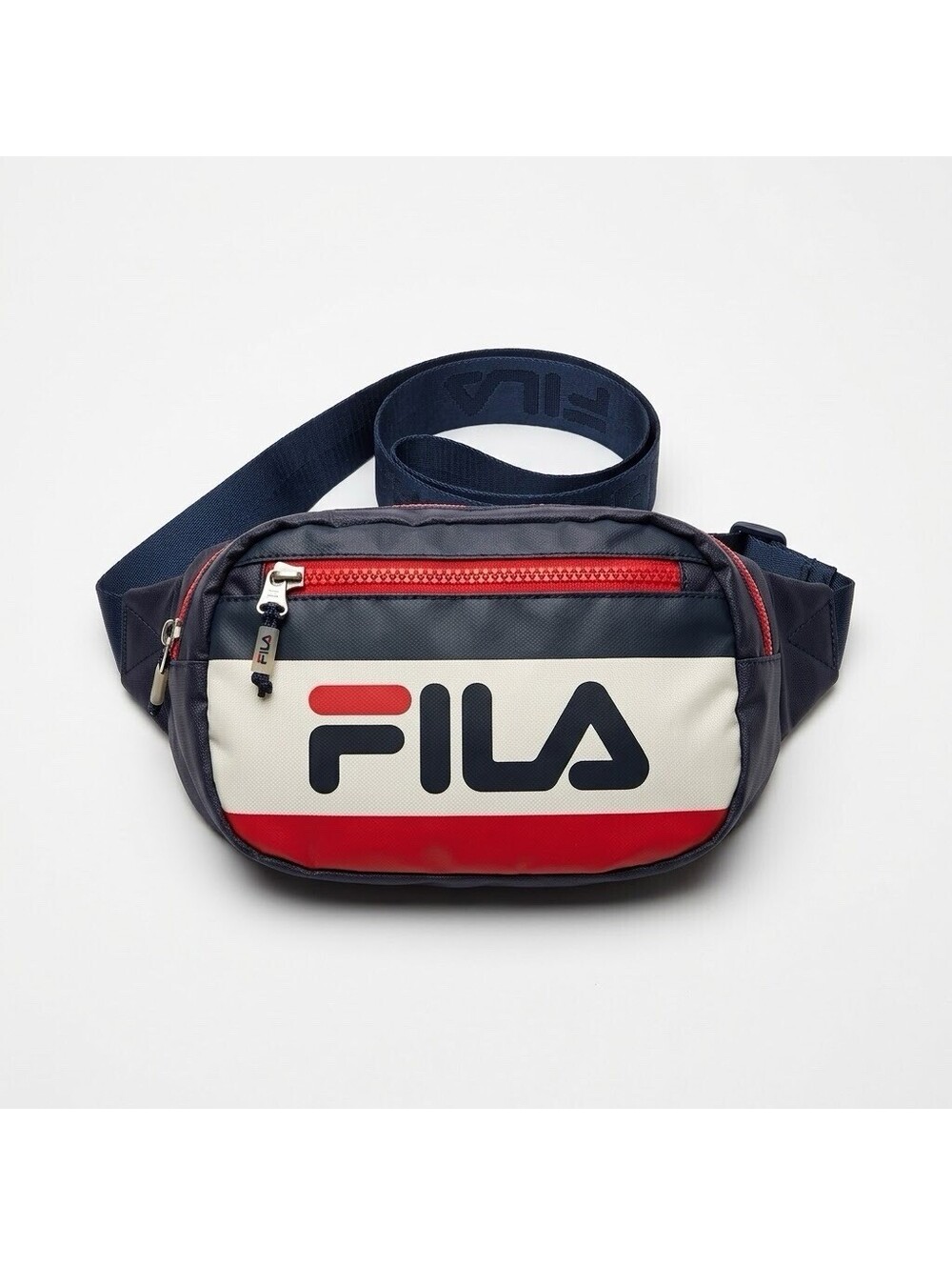 FILA Logo Waist Pack Blue/Red/White Zip, Adjustable Strap, 2 Pockets